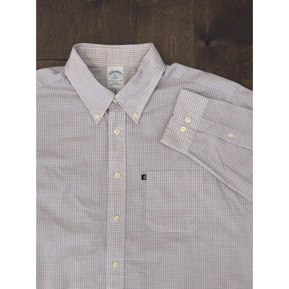 Brooks Brothers 346 Slim Fit Dress Shirt Mens Pink Plaid Check Size XL Button Up